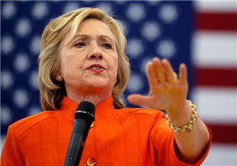 Democratic presidential candidate Hillary Clinton speaks at a town hall meeting Tuesday in North Las Vegas, Nev. AP